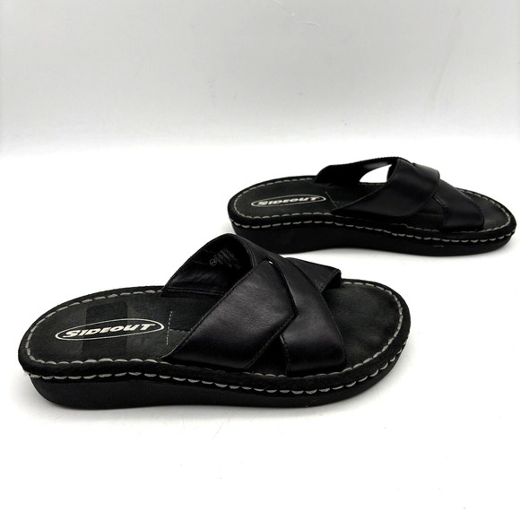 Vintage 90s Y2K Sideout TUCSON Black Leather Slip On Slide Sandals Size 7 - Picture 6 of 15